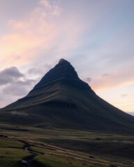 Majestic Mount Kirkjufell at Sunset in Iceland's Tranquil Landscape