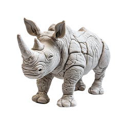 Fototapeta premium Realistic White Rhinoceros Model Made of Playdough on Solid Transparent background for Creative Projects and Art Displays