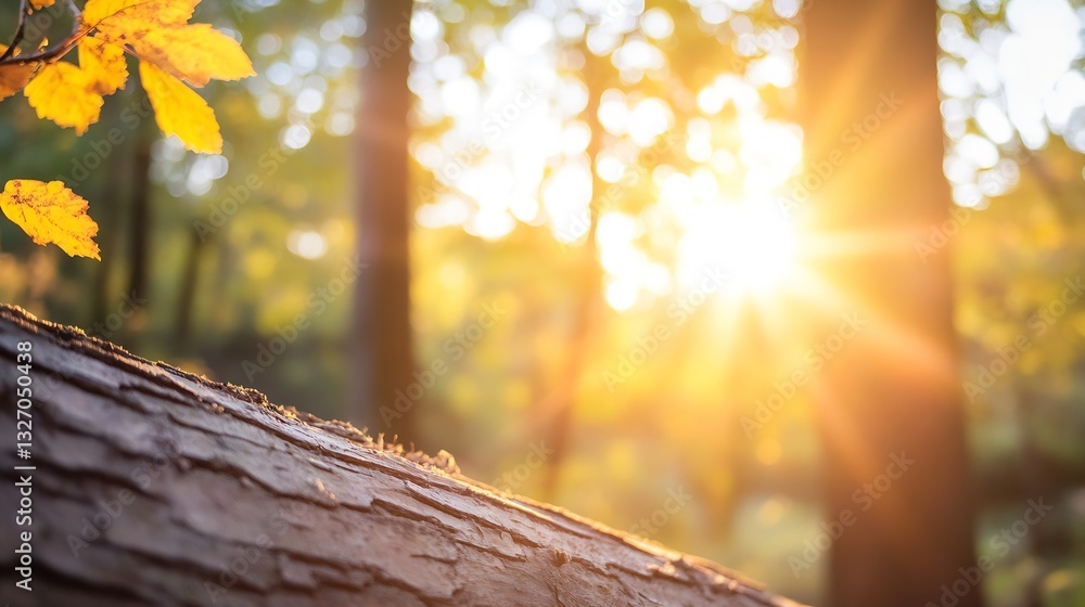 Aufkleber beautiful autumn sunlight filtering through trees illuminating textured bark in a peaceful forest se
