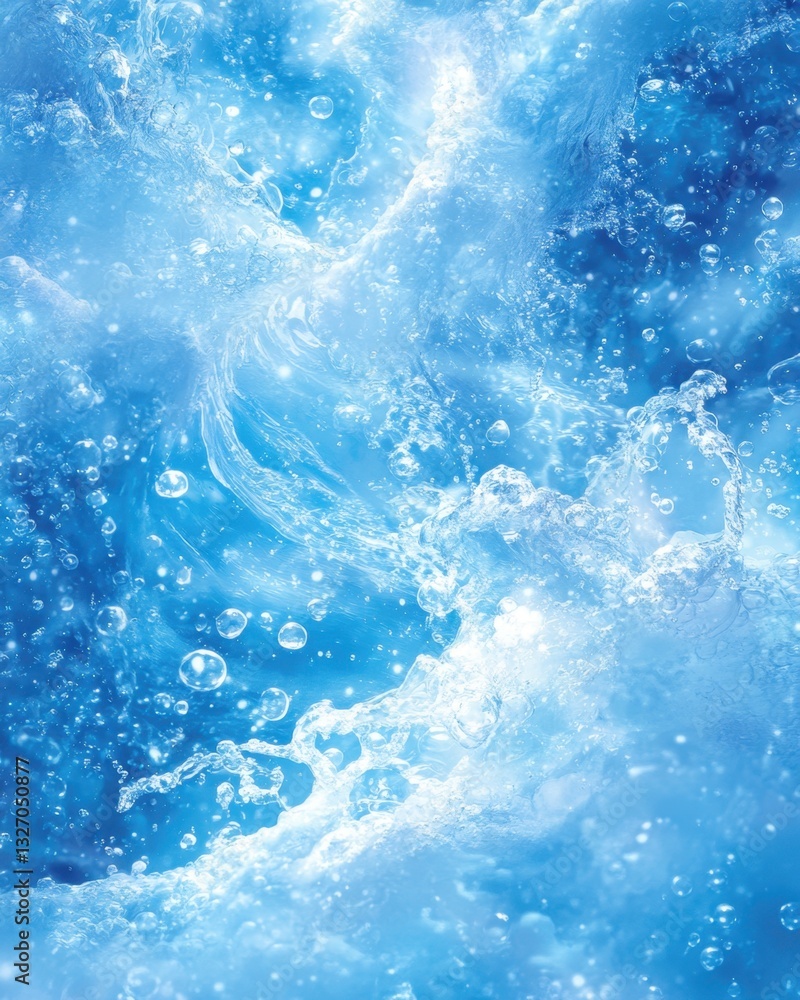 Poster ethereal blue water splash with dynamic bubbles creates a refreshing and invigorating abstract visua