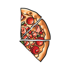 Colorful Sliced Pizzas with Various Toppings Illustration