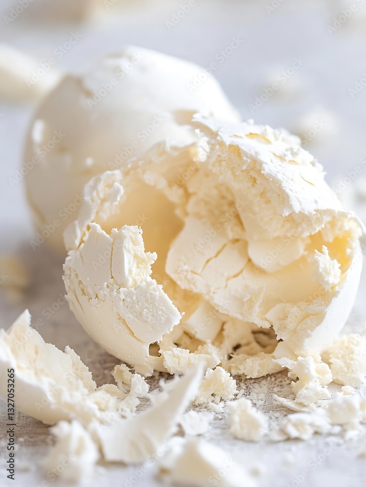 Poster Detailed close up of broken white chocolate showing texture and surface in a light background : Generative AI