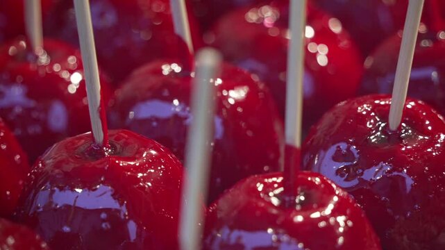 Toffee apples on market stall on Carl-Schurz-Strasse in Spandau, Berlin, Germany