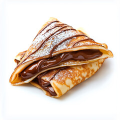 close up of crepes with chocolate cream isolated on white background