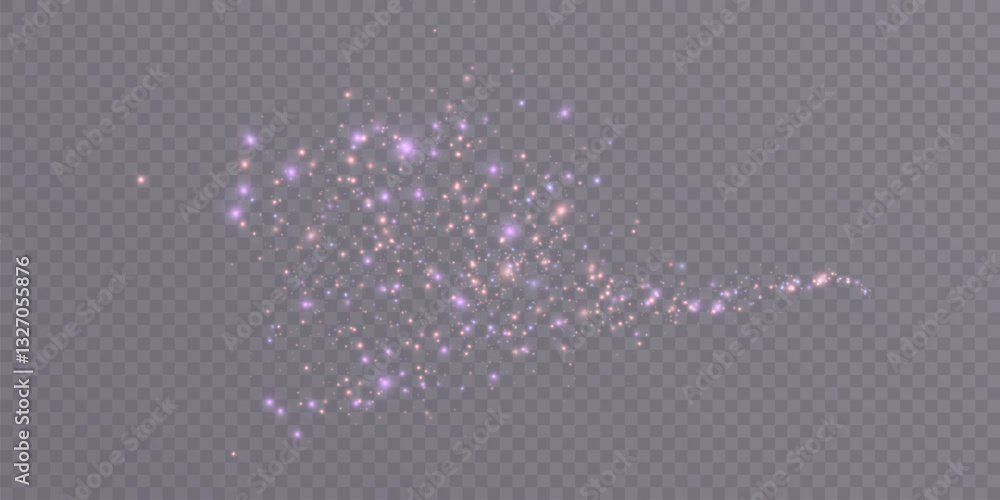 Poster sparkling purple wave of magical glitter dust with bokeh effect
