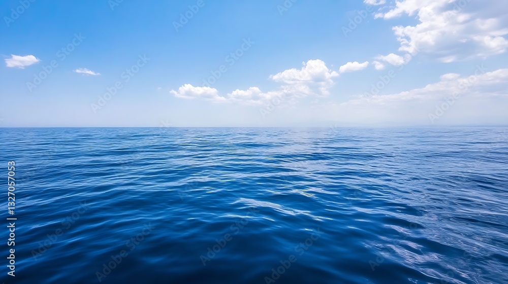 Aufkleber Vast Tranquil Ocean View Under Clear Blue Sky with Few Fluffy Clouds : Generative AI