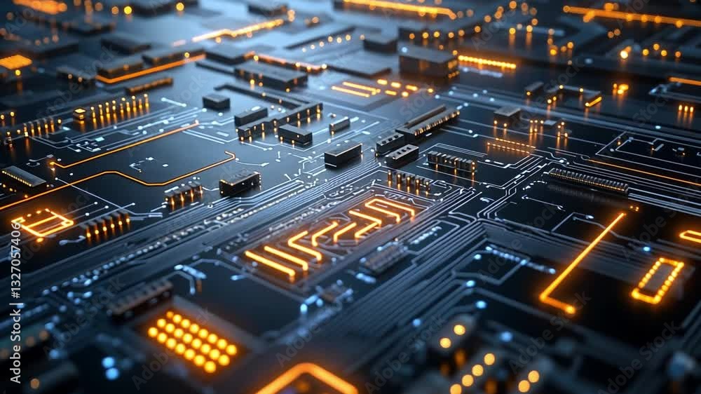 Aufkleber exploring circuit board innovation glowing orange and blue lights illuminate electronic components a
