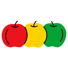 Drawing of red, green and yellow apples with a simple and playful style. Perfect for fruit-themed design promoting health and wellness.