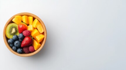 Fresh fruit bowl with vibrant assorted berries and tropical fruits