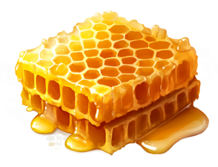 Honeycomb with honey  isolated on white background PNG , AI GENERATED