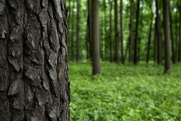 Obraz premium Close-up of tree bark in lush green forest.