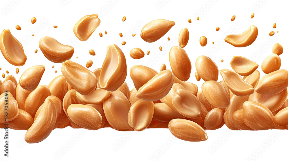 Poster peanuts in motion: a cascade of golden peanuts in mid-air, creating a dynamic and visually appealing
