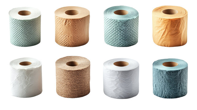 Color Variety of Toilet Paper: A diverse display of toilet paper rolls in various colors and textures, providing options for household use. 