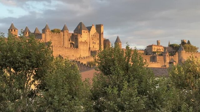 A view of The Cite de Carcassonne, UNESCO, a medieval castle located in the city of Carcassonne, Aude, Occitania, France