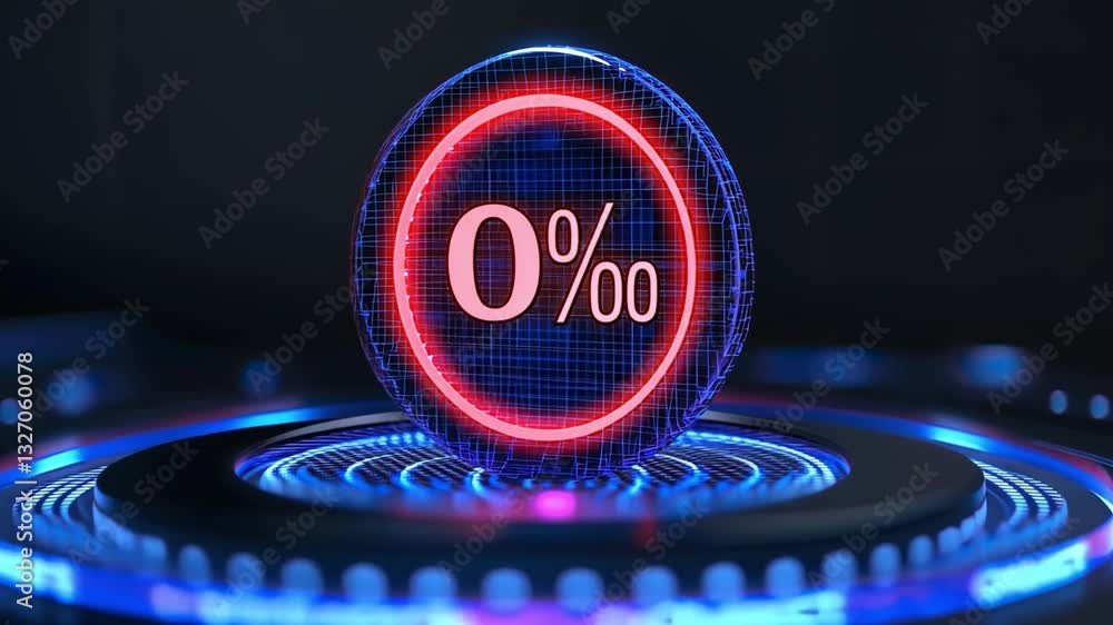 Poster futuristic digital 0% indicator glowing neon design showcasing technology with vibrant colors and gr
