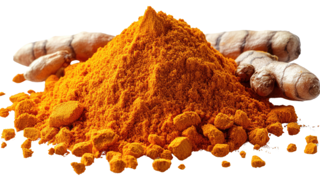 Turmeric Spice: A vibrant mound of turmeric powder and whole turmeric roots, showcasing the rich golden color and aromatic essence of this versatile spice