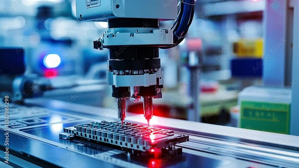 Poster robotic arm in factory automation precision electronics assembly and advanced technology in industri