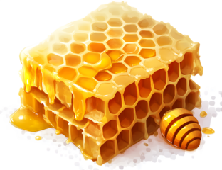 Honeycomb with honey  isolated on white background PNG , AI GENERATED