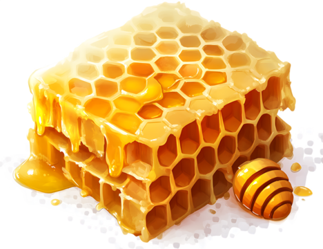 Honeycomb with honey  isolated on white background PNG , AI GENERATED