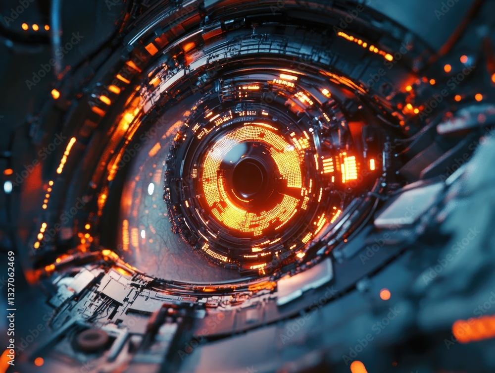 Aufkleber a detailed shot of a high-tech eye with advanced features, suitable for sci-fi or technology-themed 