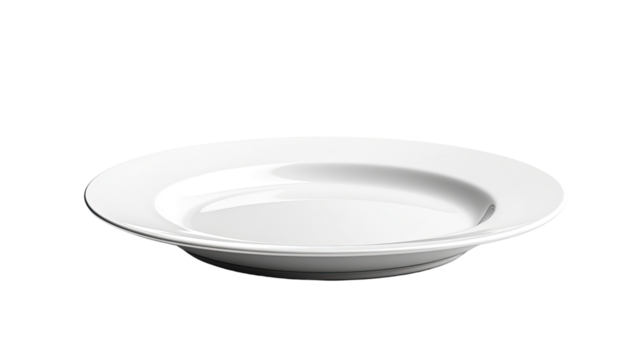 Empty Plate: A pristine, empty plate, showcasing a simple design with a clean and elegant look. The image is crisp, perfect for illustrating concepts of dining and food presentation.