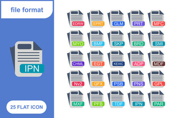 File Format, File extension, document type, doucment extension Flat Icon Set, Collection of 25 File Format, File extension, document type, doucment extension Flat Icon Set &ndash; 25 PDF, DOC, and Media