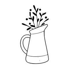 simple jug vector with twigs outline