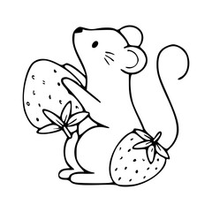 cute mouse with strawberries vector