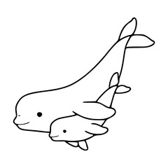 Obraz premium mother and baby dolphin outline vector illustration