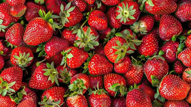 Baskets filled with ripe strawberries create a colorful display, inviting visitors to enjoy these delicious, juicy fruits at the market
