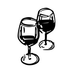 glass of wine in ink style