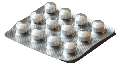 Pharmaceutical Solution: Close-up shot of a blister pack containing a series of pills.
