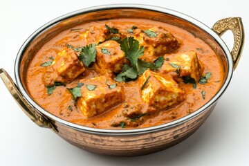 Paneer butter masala in a copper serving bowl authentic indian cuisine gourmet food culture food photography