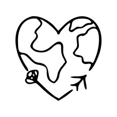 stylized heart earth drawing with travel symbol