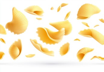 Obraz premium Falling Shell Pasta on White Background