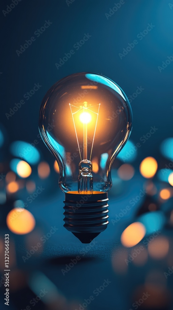 Poster a single light bulb is lit up in the center of a room, providing warmth and light
