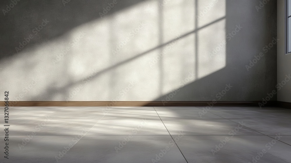 Aufkleber minimalist interior with soft shadows cast by large window, creating a serene atmosphere