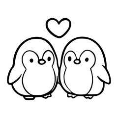 cute penguin couple with heart vector