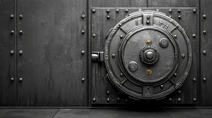 Secure Heavy Duty Steel Bank Vault Door with Rotating Mechanism Close Up Shot Showing Robust Construction and Security Features Ideal for Financial Institution Imagery