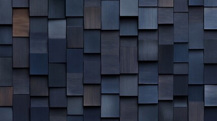 Textured wall of dark wooden tiles arranged in a modern pattern, enhancing interior design aesthetics
