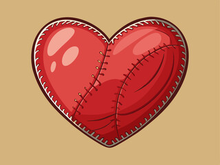 stitched fabric heart with visible seams, on a warm beige background.