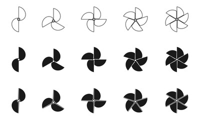 boat propeller icon set, propeller for surface drive. flat design fan propellers vector isolated on white background.