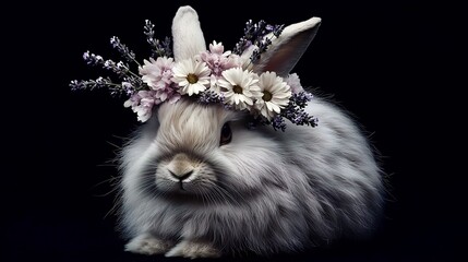 Obraz premium Fluffy Bunny with Floral Crown