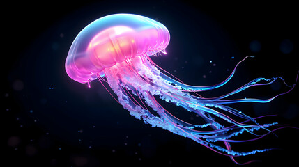 Glowing Pink and Blue Jellyfish Digital Art