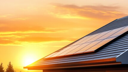 Home With Solar Panels At Sunset, Embracing The Future