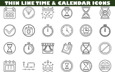 Thin Line Time Management Calendar Icons Scheduling, Planning, Organization