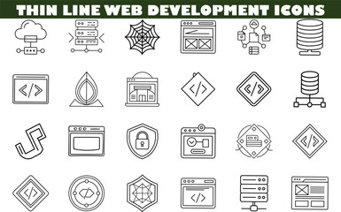 Thin Line Web Development Icons Coding, Servers, Networks, and Security