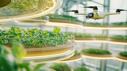 Drone Monitoring Vertical Farming Under Bright Lights