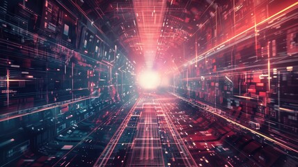 Obraz premium Abstract picture of neon light particle with digital technology style design connecting become dynamic of electric wave movement represent about flowing of data or structure of network system. AIG53.