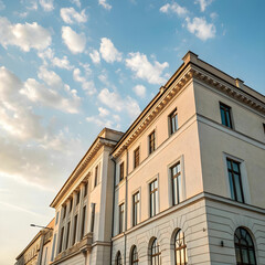 Obraz premium A stunning view of a building's facade against the sky.